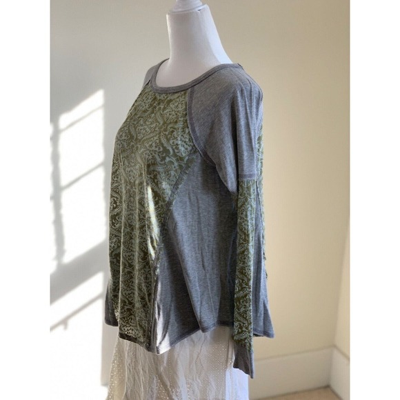 Sundance Burnout Damask Top S Green Long Sleeve Flowy Boho Coastal Y2K - Picture 2 of 8